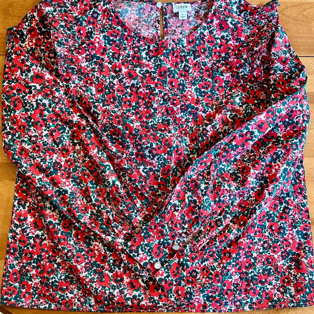 J. Crew Factory Floral Blouse - Red and Dark Green Size Large
